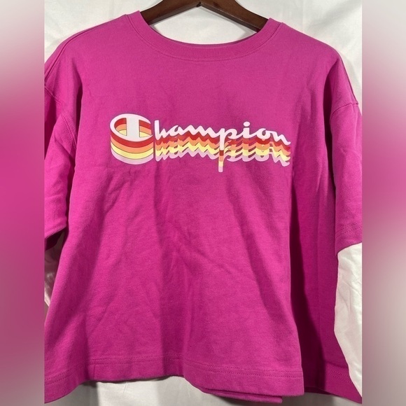 Champion Cropped Top Womens T Shirt Pink White Long Sleeve Size Large - Picture 8 of 9